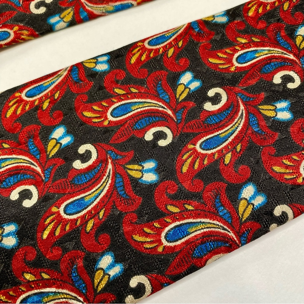 Christian Dior Black Red Blue White Paisley Men’s Tie 3.75” x 60” Made In USA - Picture 3 of 6